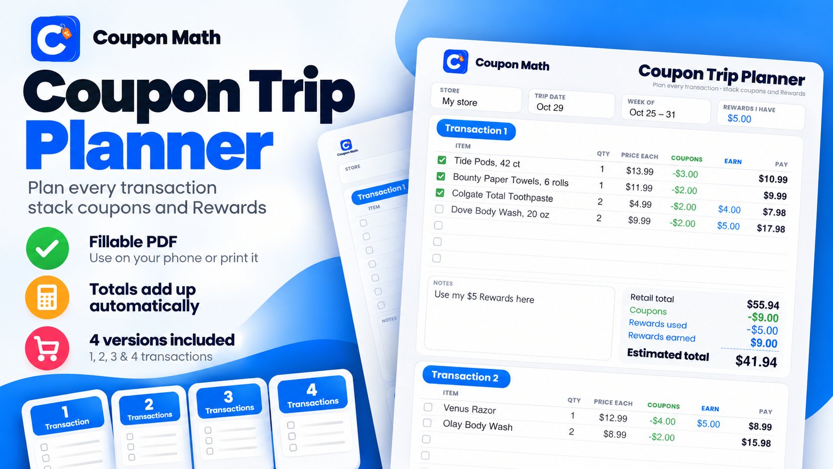 Coupon Trip Planner fillable PDF